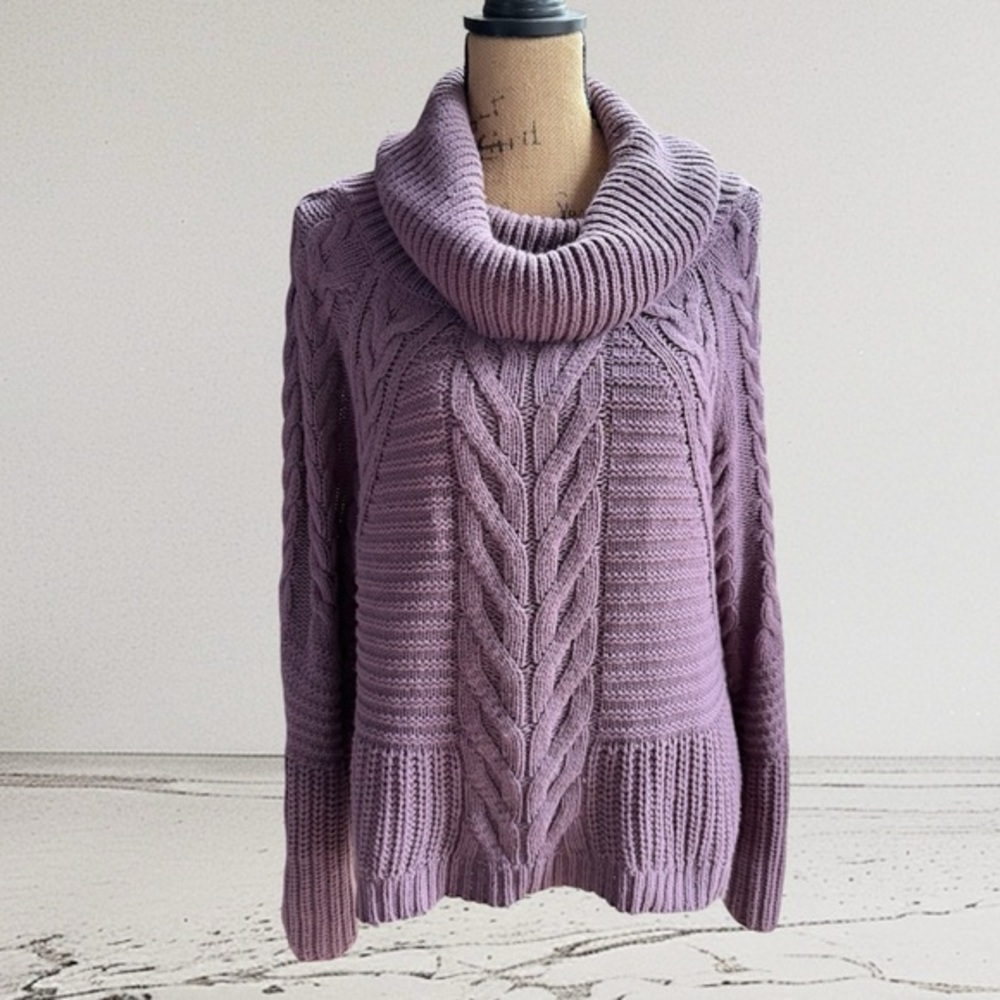Express Lavender Cable Knit Cowl Neck Sweater